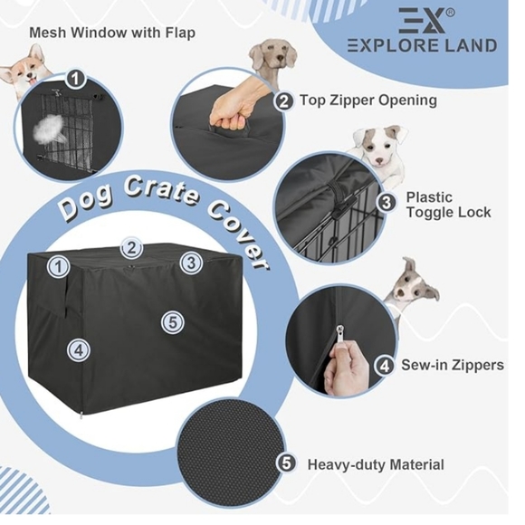 Explore Land 42" Dog Crate Cover - Durable Polyester Pet Kennel Cover Universal - Picture 2 of 2
